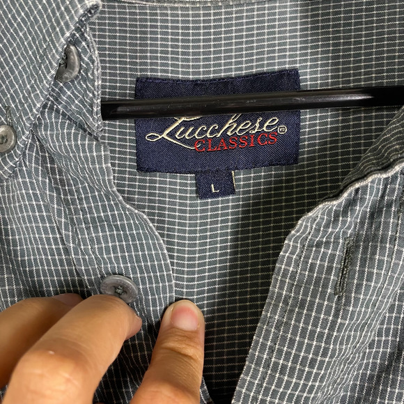 Lucchese Blue and White Plaid button up sz Large - Picture 5 of 12